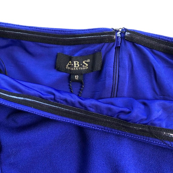 ABS Allen‎ Schwartz Off-Shoulder Capri Blue Cocktail Dress Bell Sleeves 12 - Picture 9 of 16